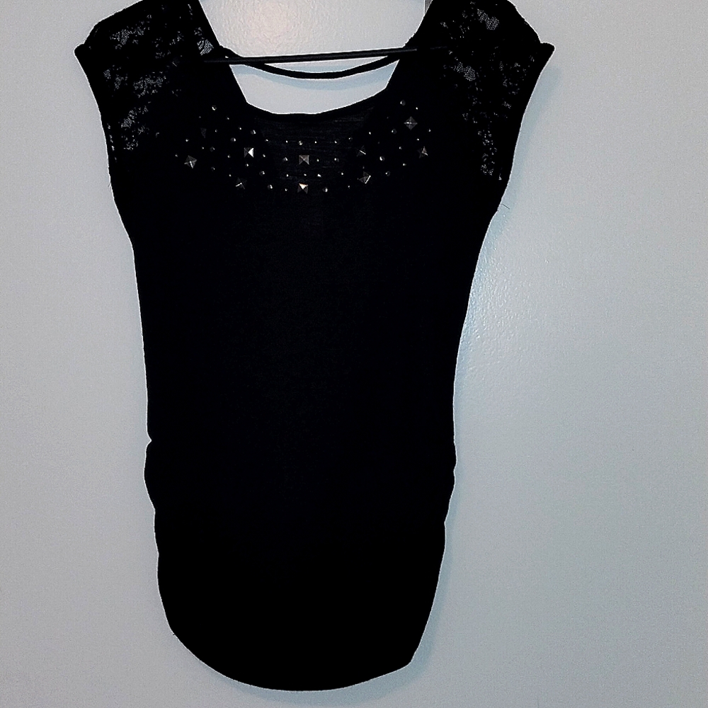 No Boundaries Black Top with Stud Accents